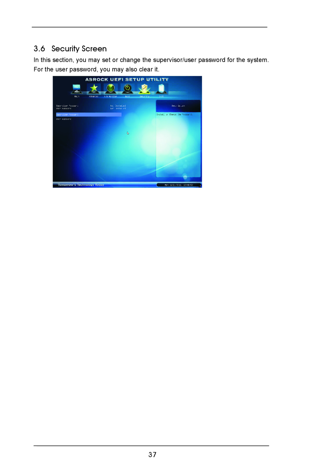 ASRock AD2550B-ITX manual Security Screen 