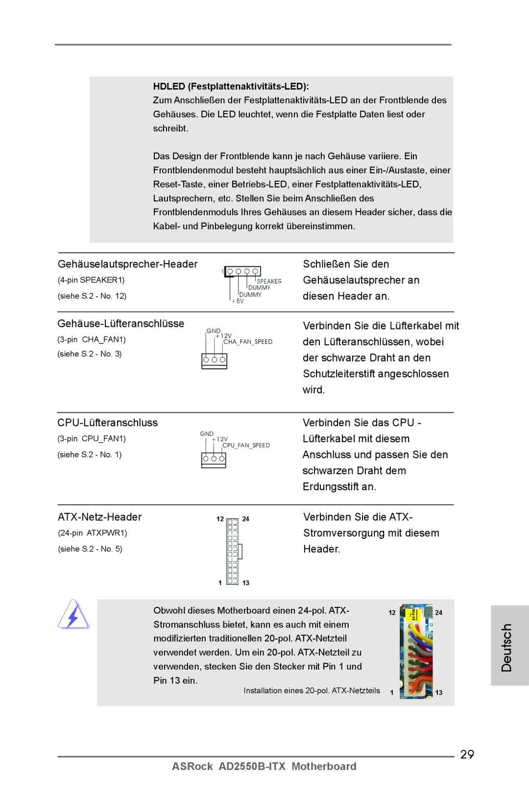 ASRock AD2550B-ITX manual Verbinden Sie die ATX, Stromversorgung mit diesem, Header 