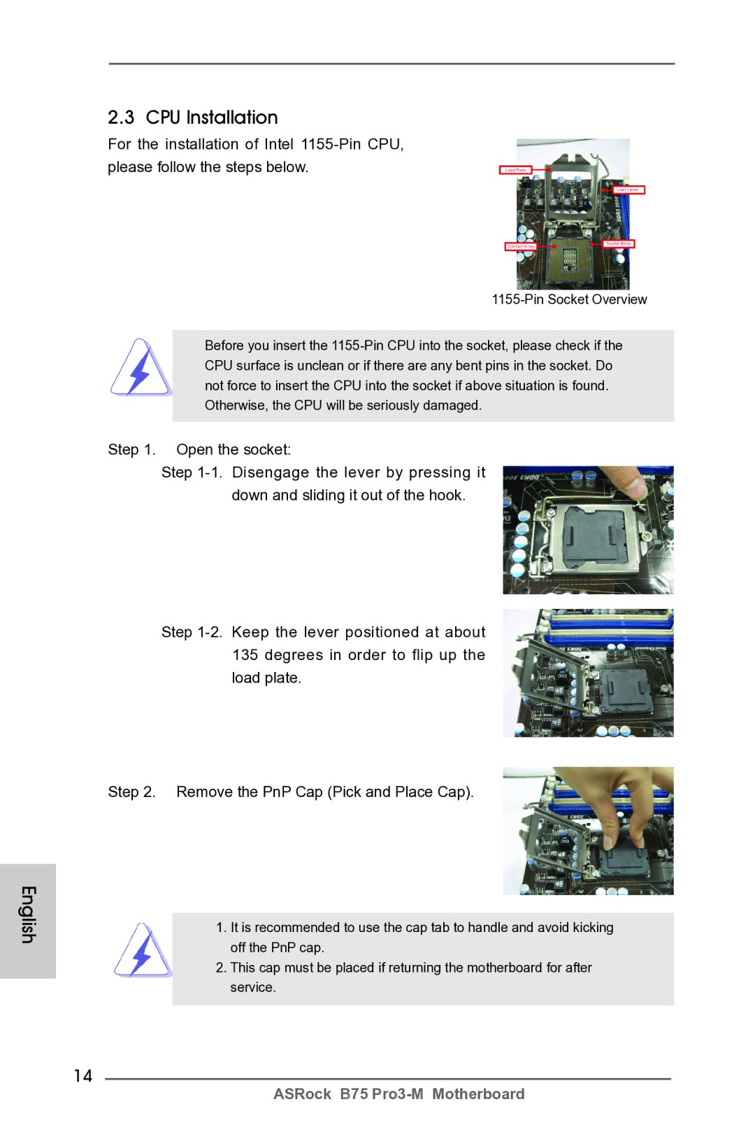 ASRock B75 Pro3-M manual CPU Installation 