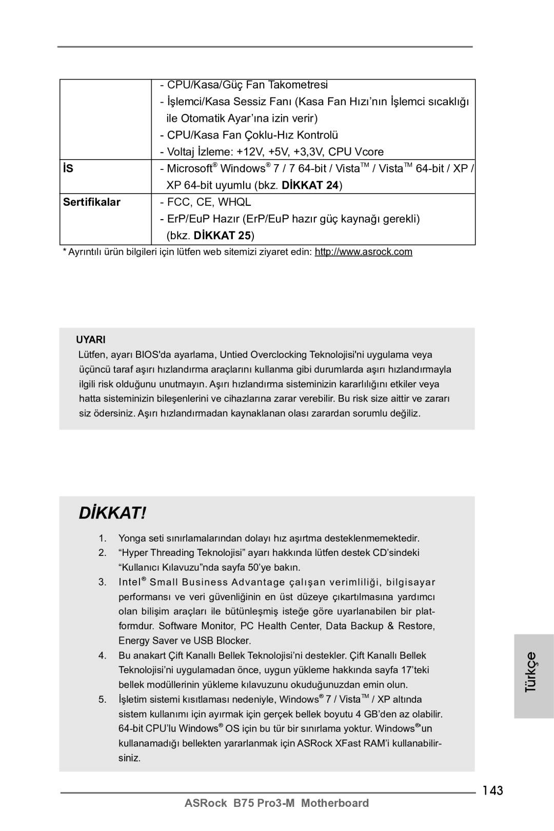 ASRock B75 Pro3-M manual 143, Sertifikalar 