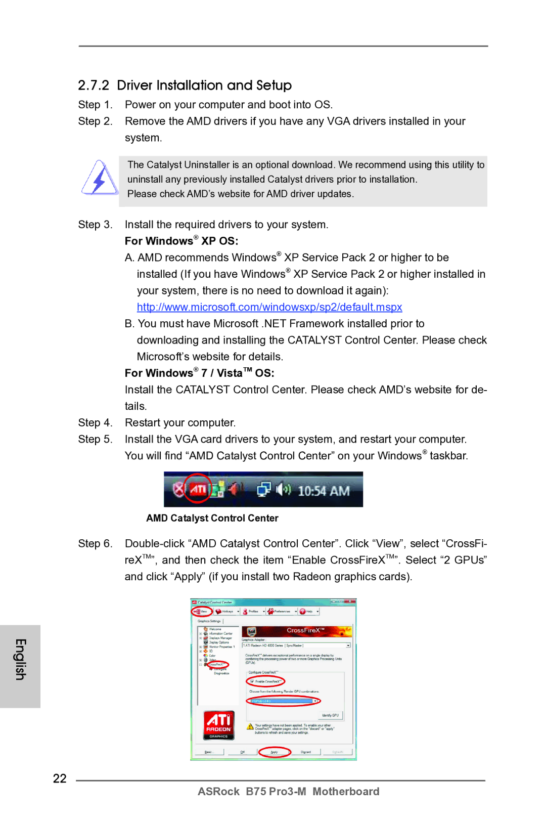 ASRock B75 Pro3-M manual Driver Installation and Setup, Install the required drivers to your system, For Windows XP OS 