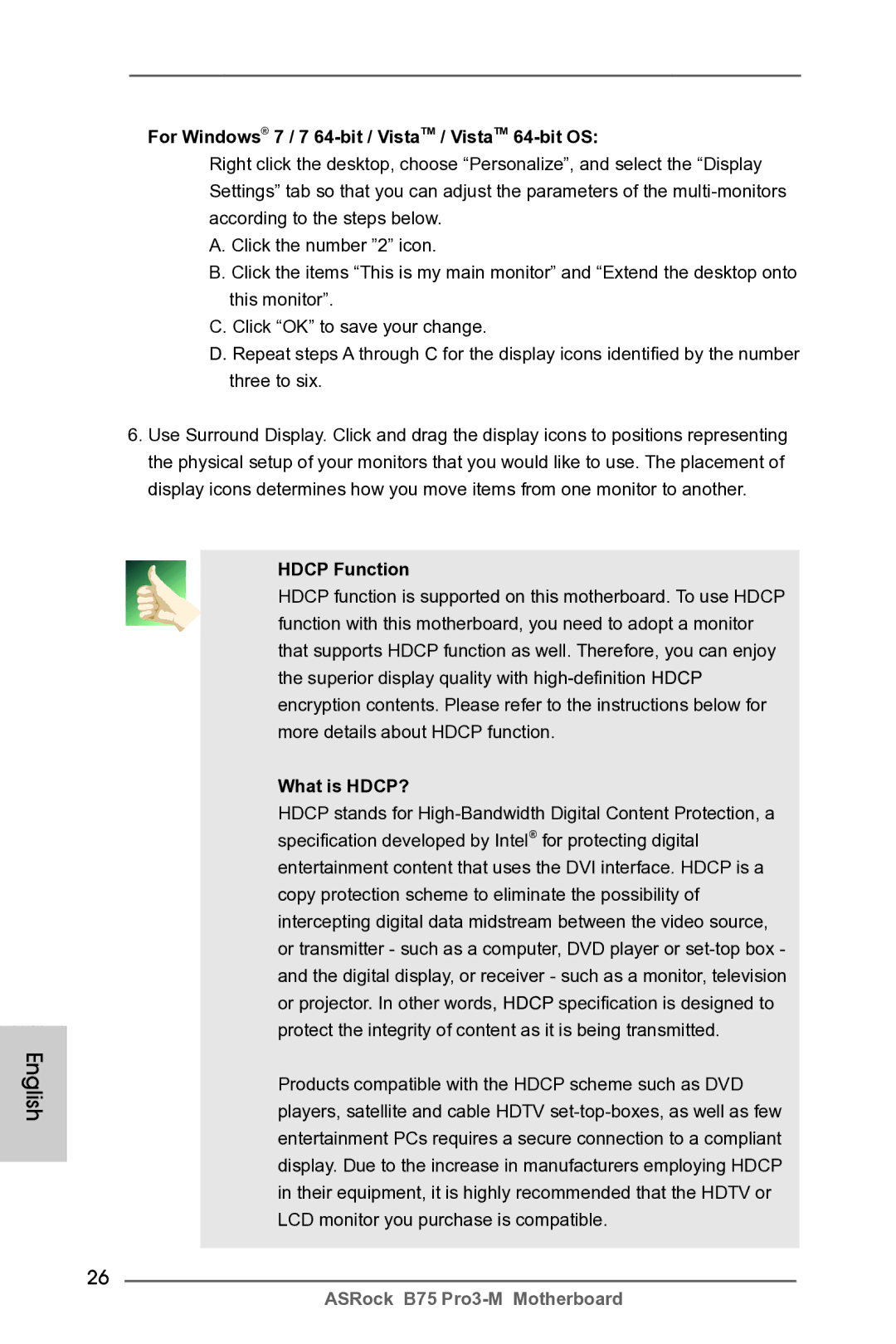 ASRock B75 Pro3-M manual For Windows 7 / 7 64-bit / VistaTM / VistaTM 64-bit OS, Hdcp Function, What is HDCP? 