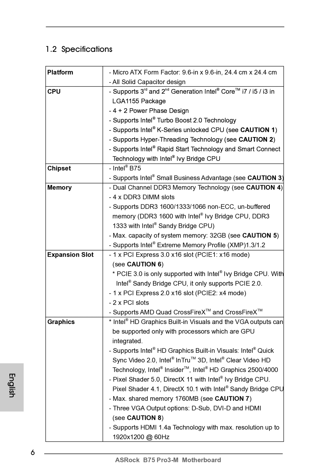 ASRock B75 Pro3-M manual English Specifications 