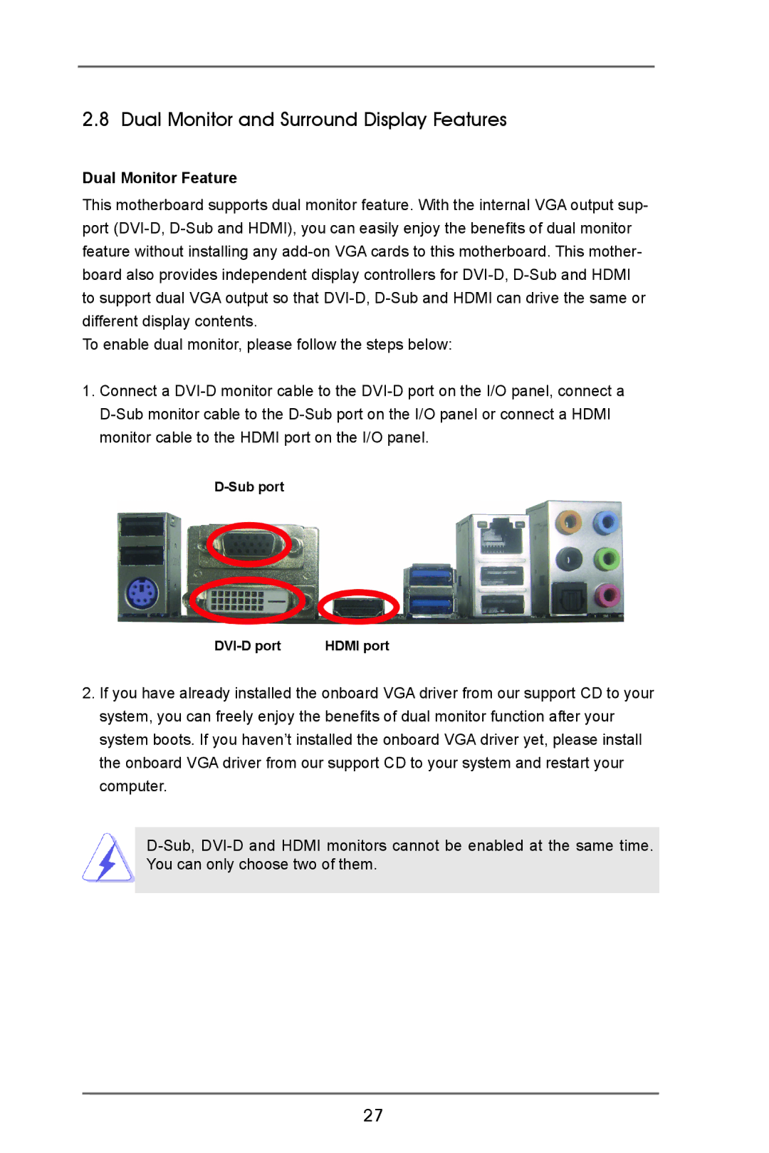 ASRock B75 Pro3 manual Dual Monitor and Surround Display Features, Dual Monitor Feature 