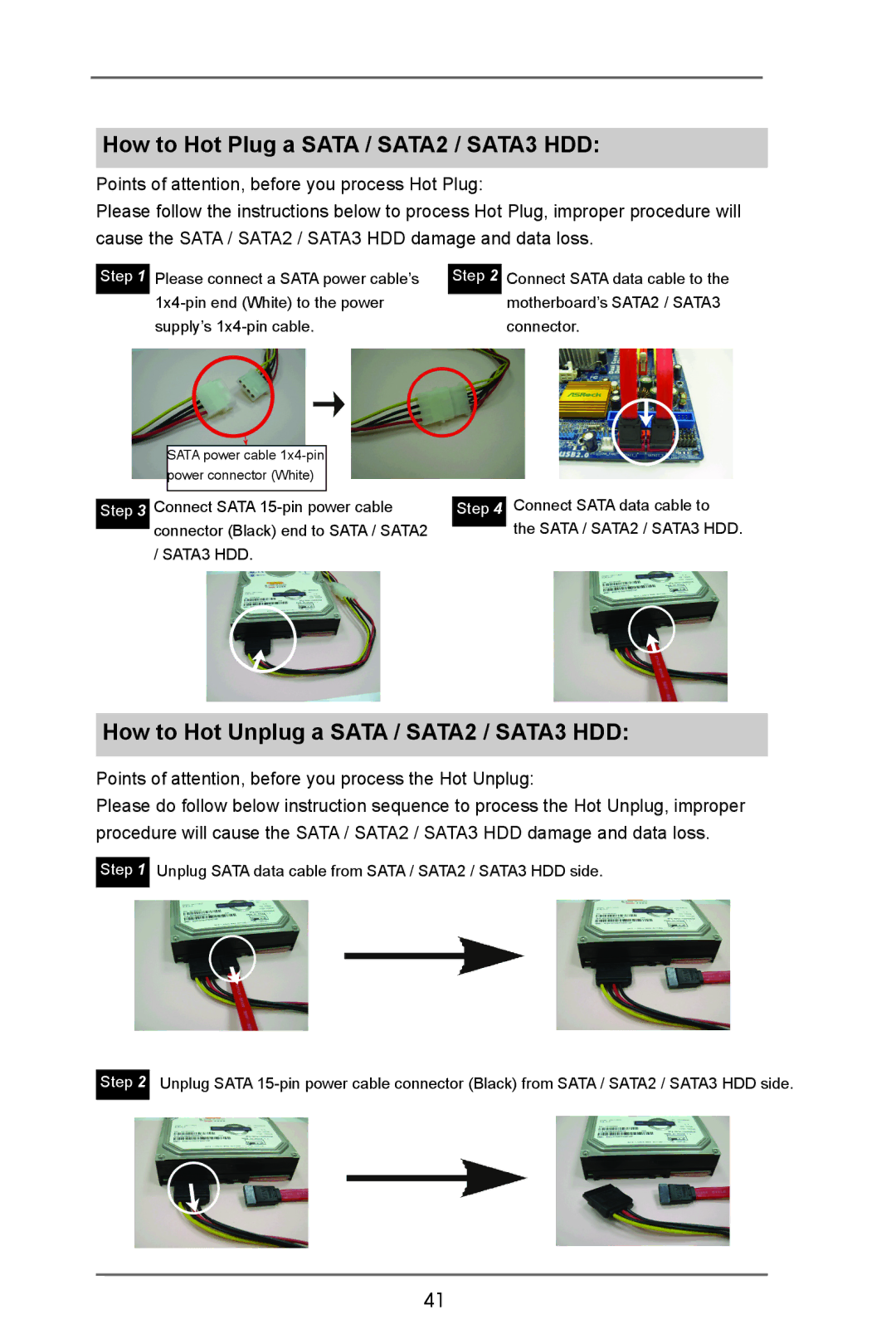 ASRock B75 Pro3 manual How to Hot Plug a Sata / SATA2 / SATA3 HDD 