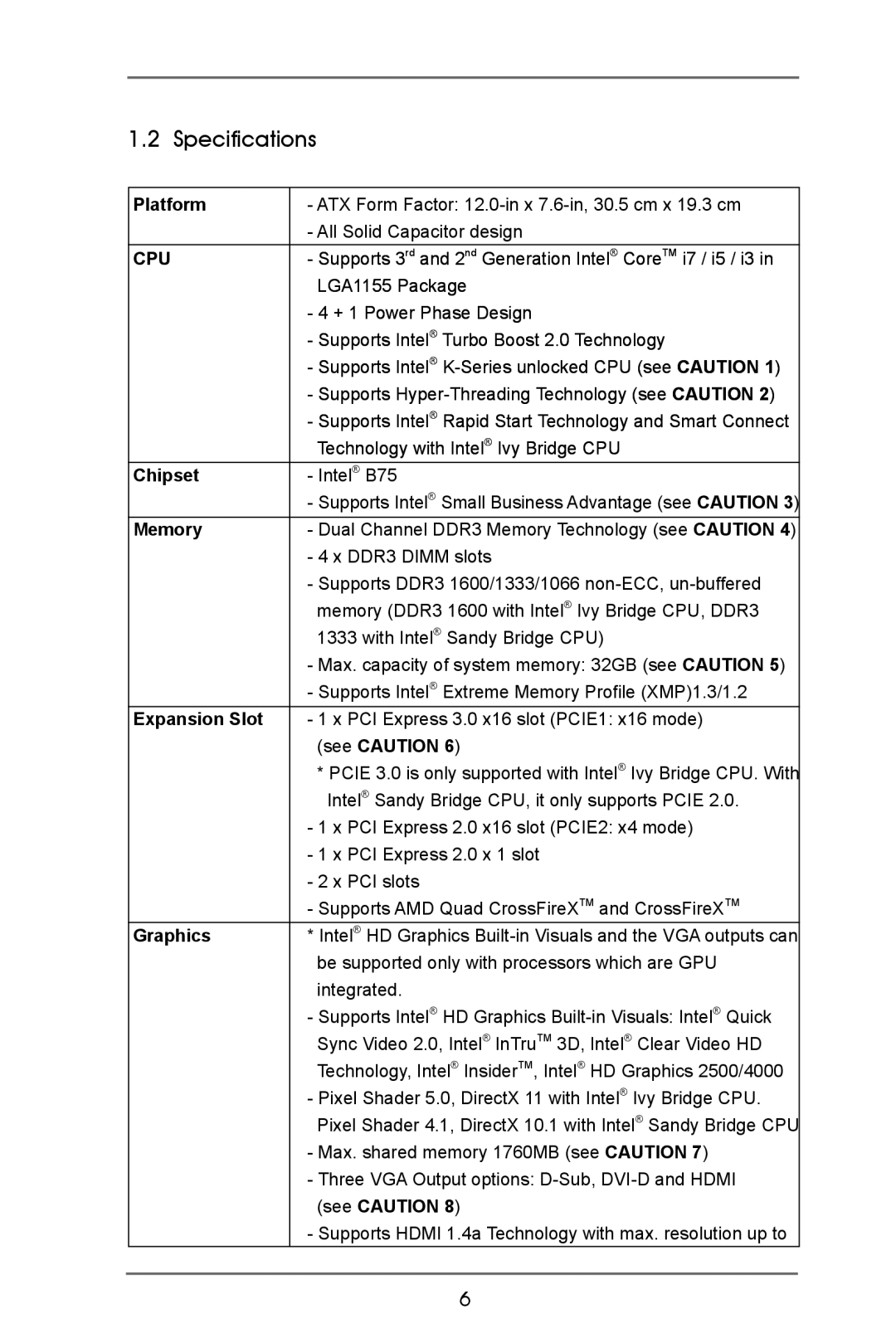 ASRock B75 Pro3 manual Specifications 