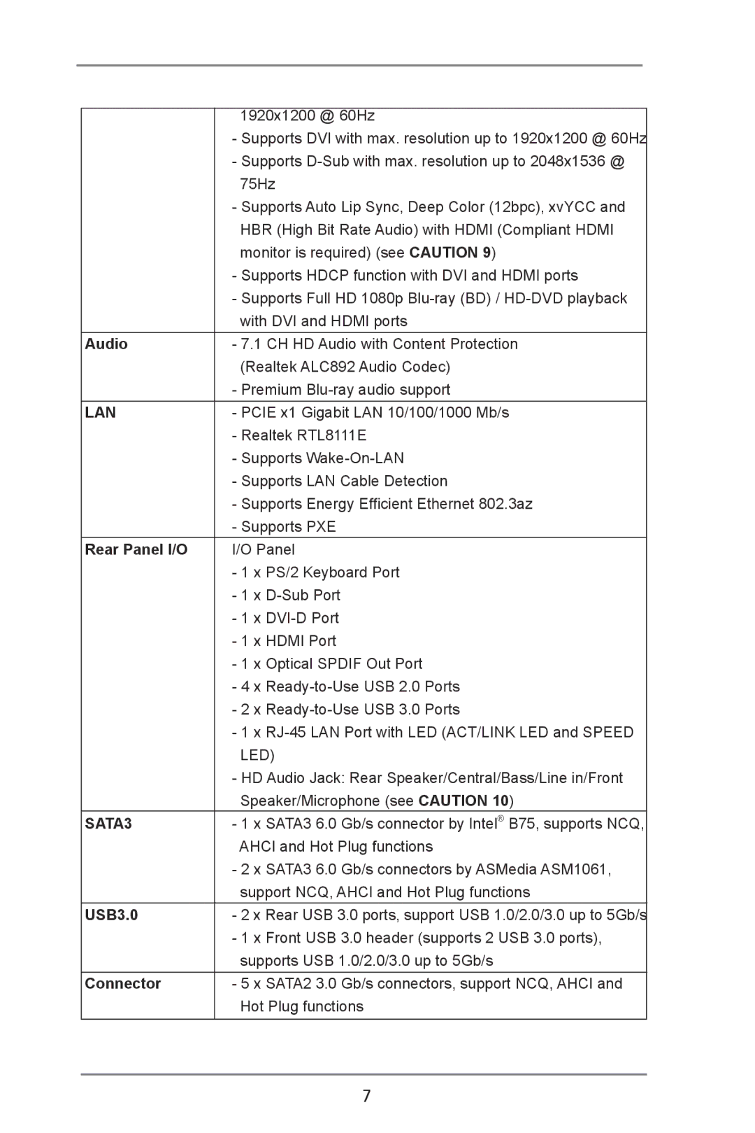 ASRock B75 Pro3 manual Audio, Rear Panel I/O, USB3.0, Connector 