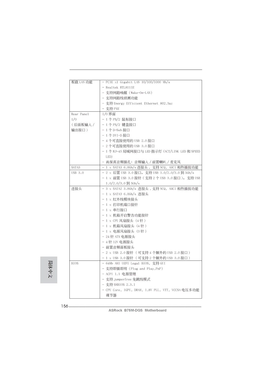 ASRock B75M-DGS manual 156, 板載 Lan 功能 