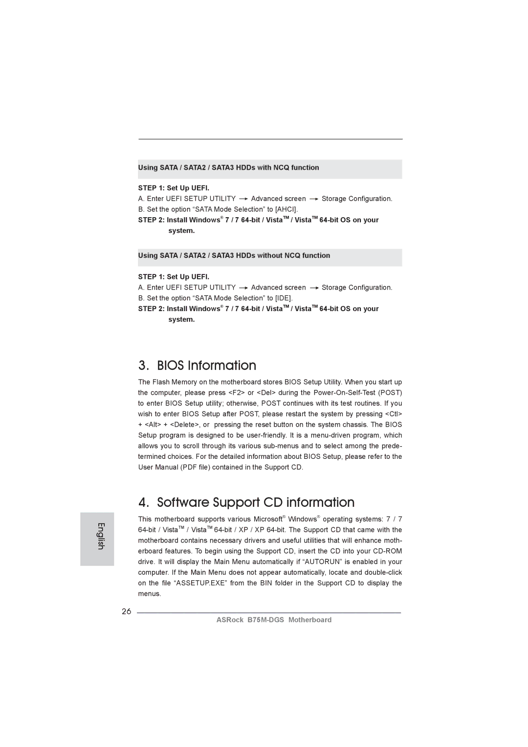 ASRock B75M-DGS manual Bios Information, Software Support CD information 