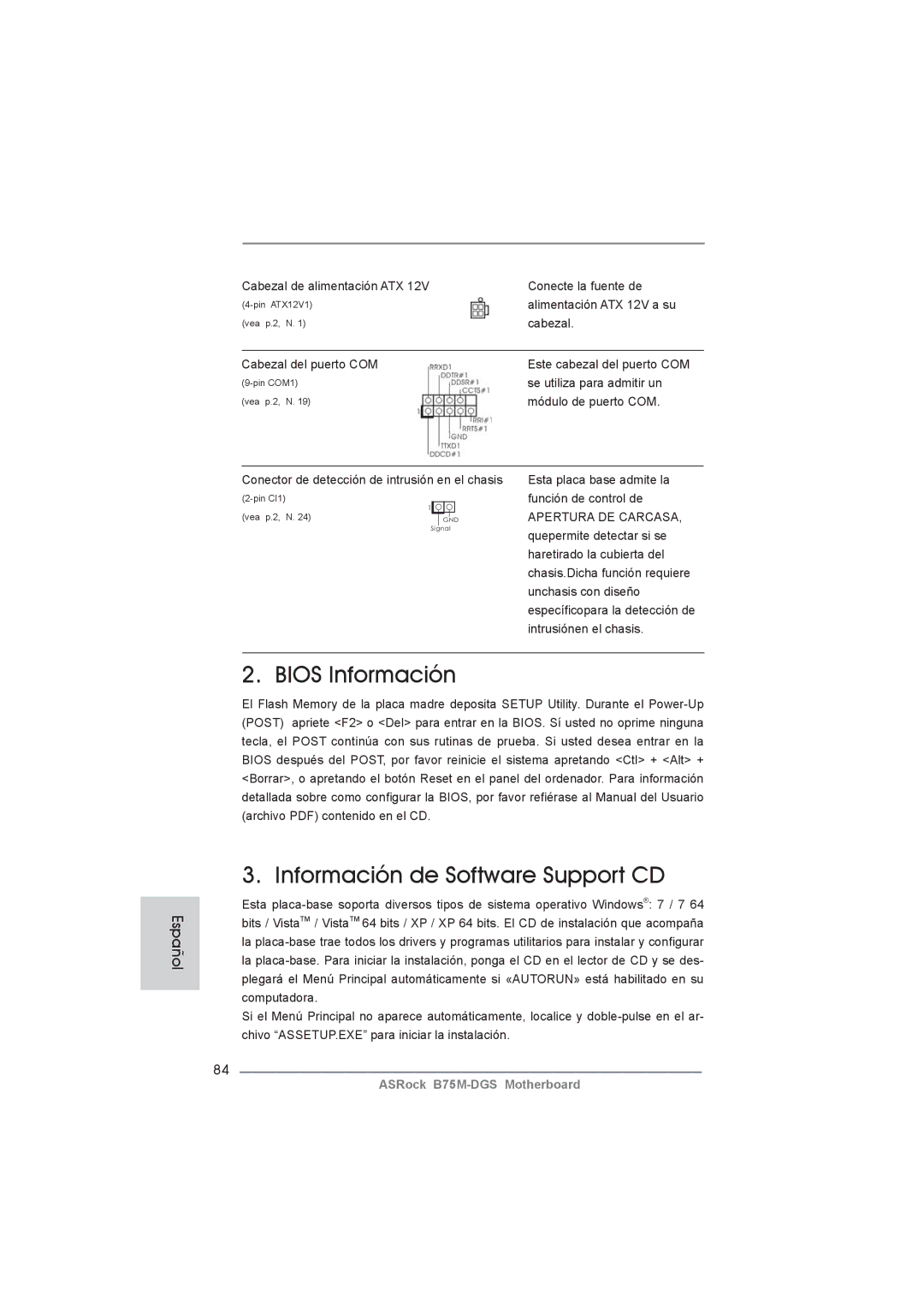 ASRock B75M-DGS manual Bios Información Información de Software Support CD 