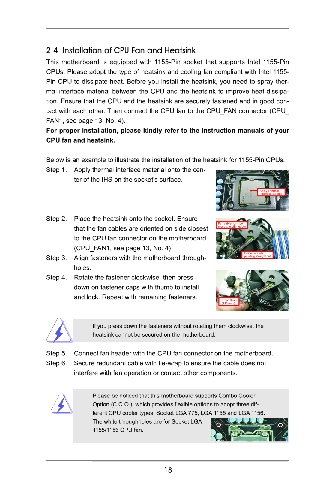 ASRock B75M-GL R2.0 manual Installation of CPU Fan and Heatsink 