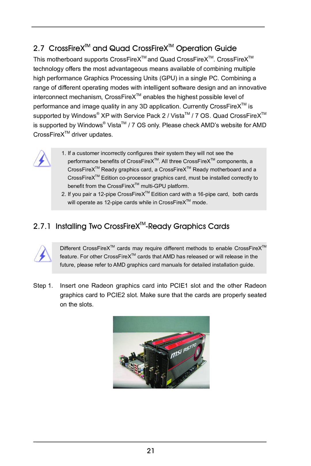 ASRock B75M-GL R2.0 CrossFireXTM and Quad CrossFireXTM Operation Guide, Installing Two CrossFireXTM-Ready Graphics Cards 