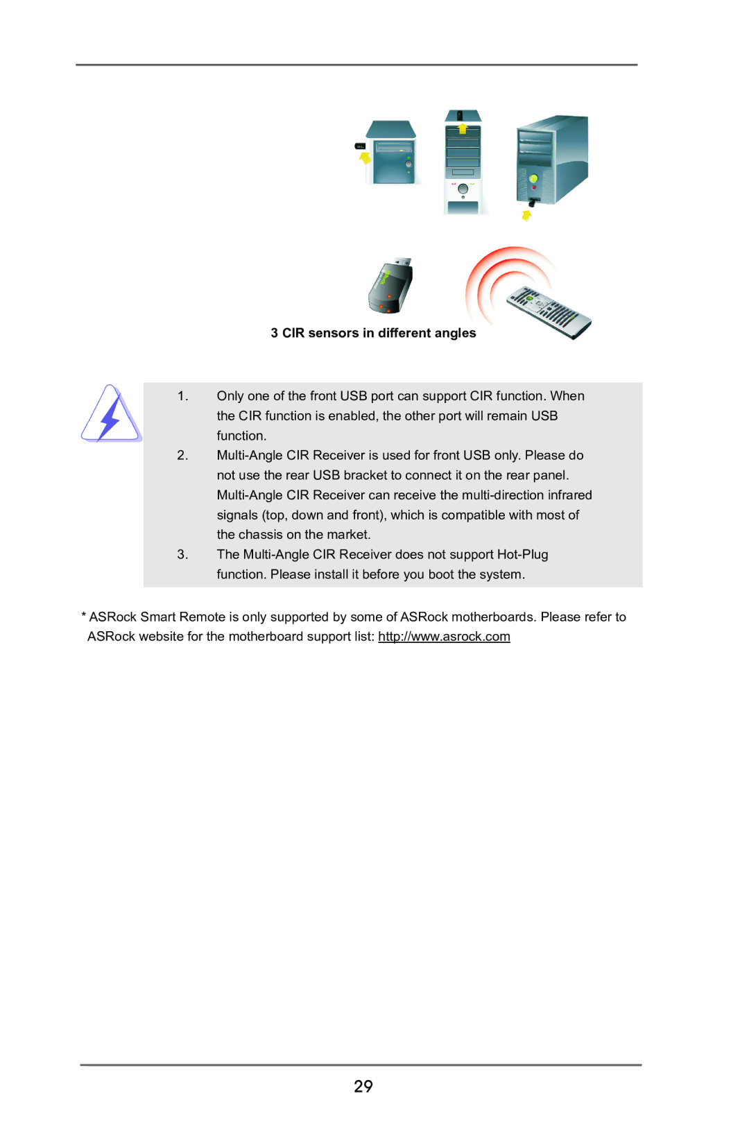 ASRock B75M-GL R2.0 manual CIR sensors in different angles 