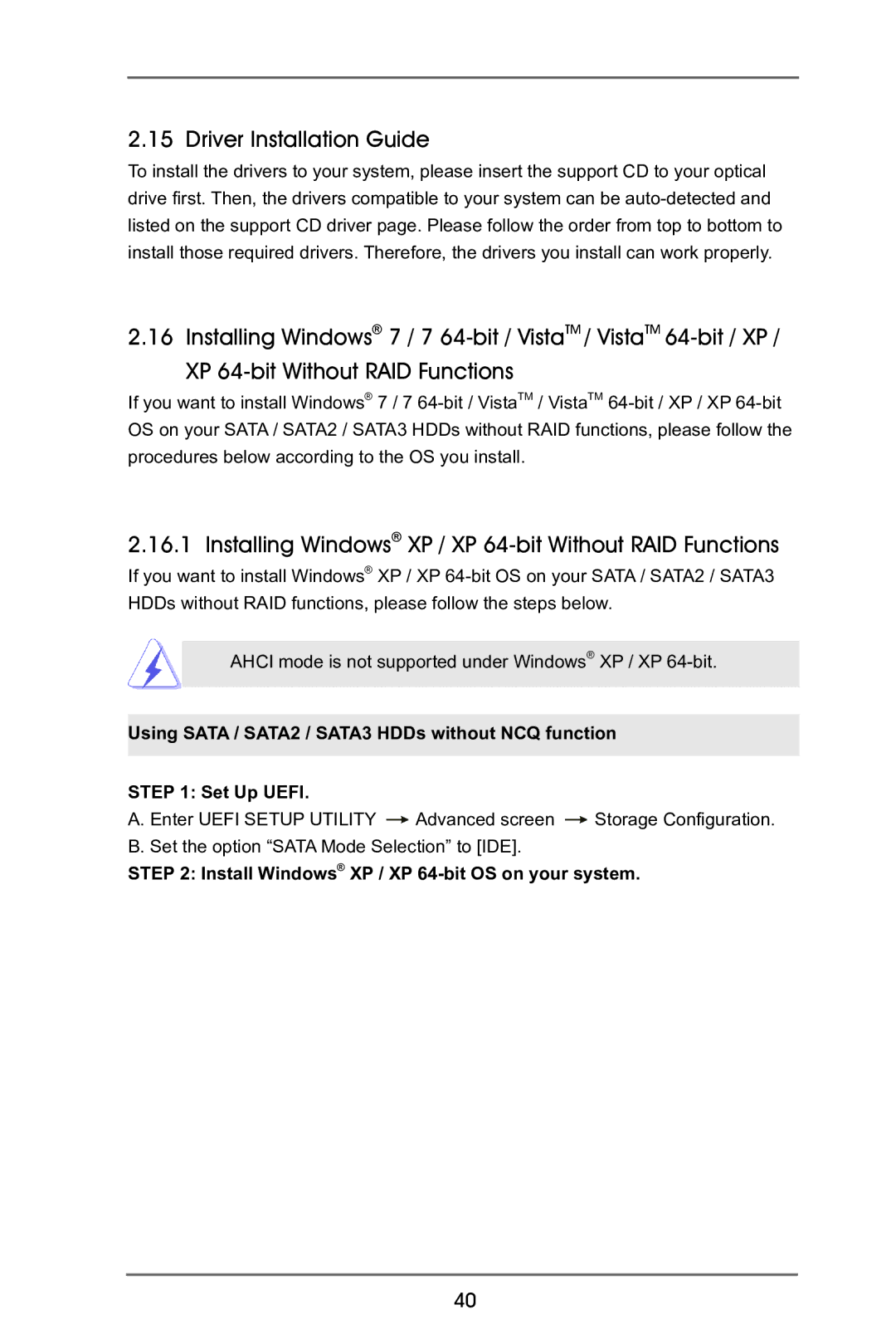 ASRock B75M-GL R2.0 manual Driver Installation Guide, Installing Windows XP / XP 64-bit Without RAID Functions 