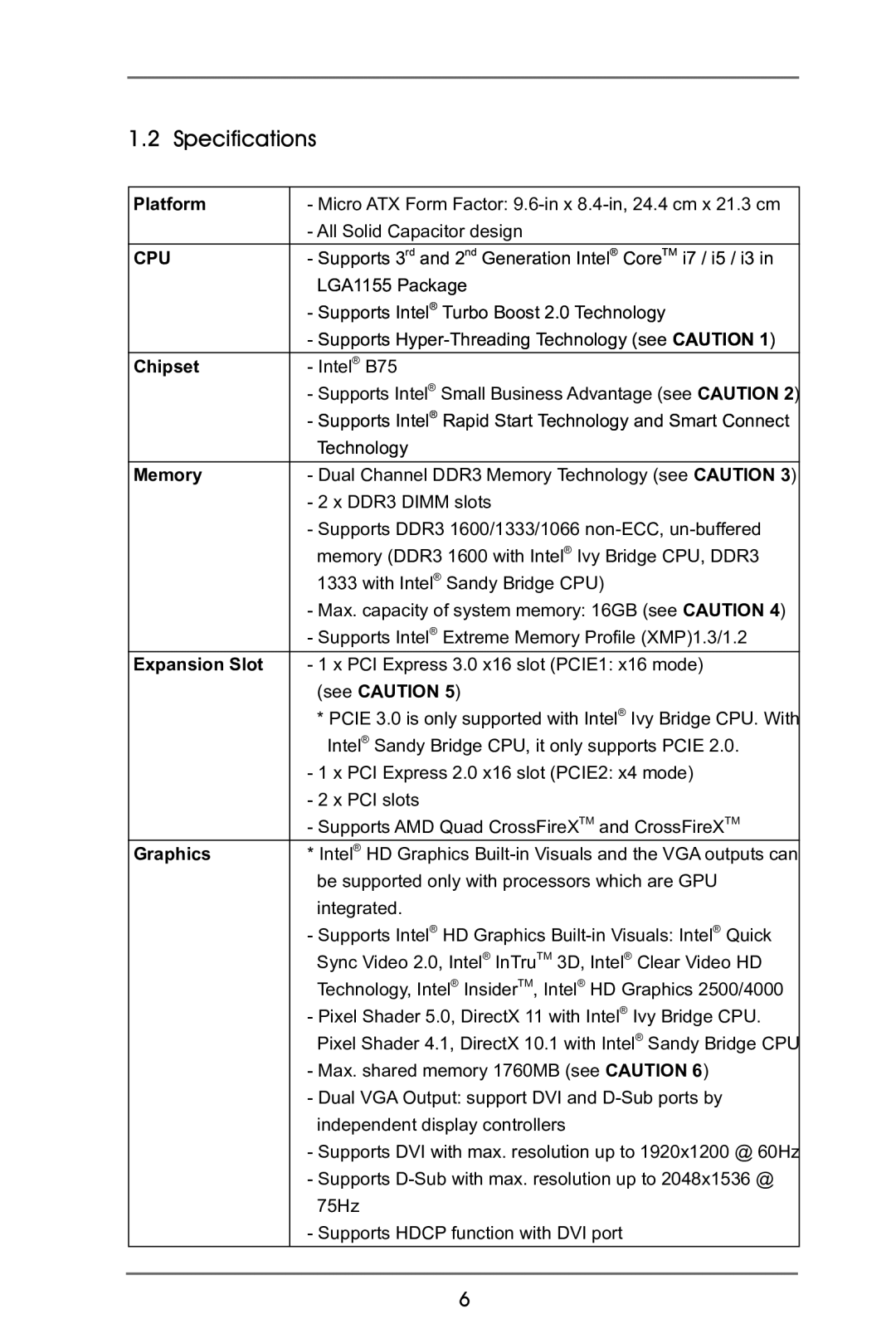 ASRock B75M-GL R2.0 manual Specifications 