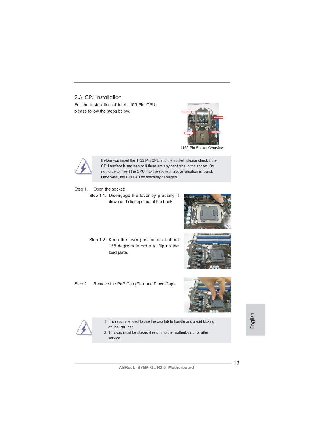 ASRock B75M-GL R2.0 manual CPU Installation 