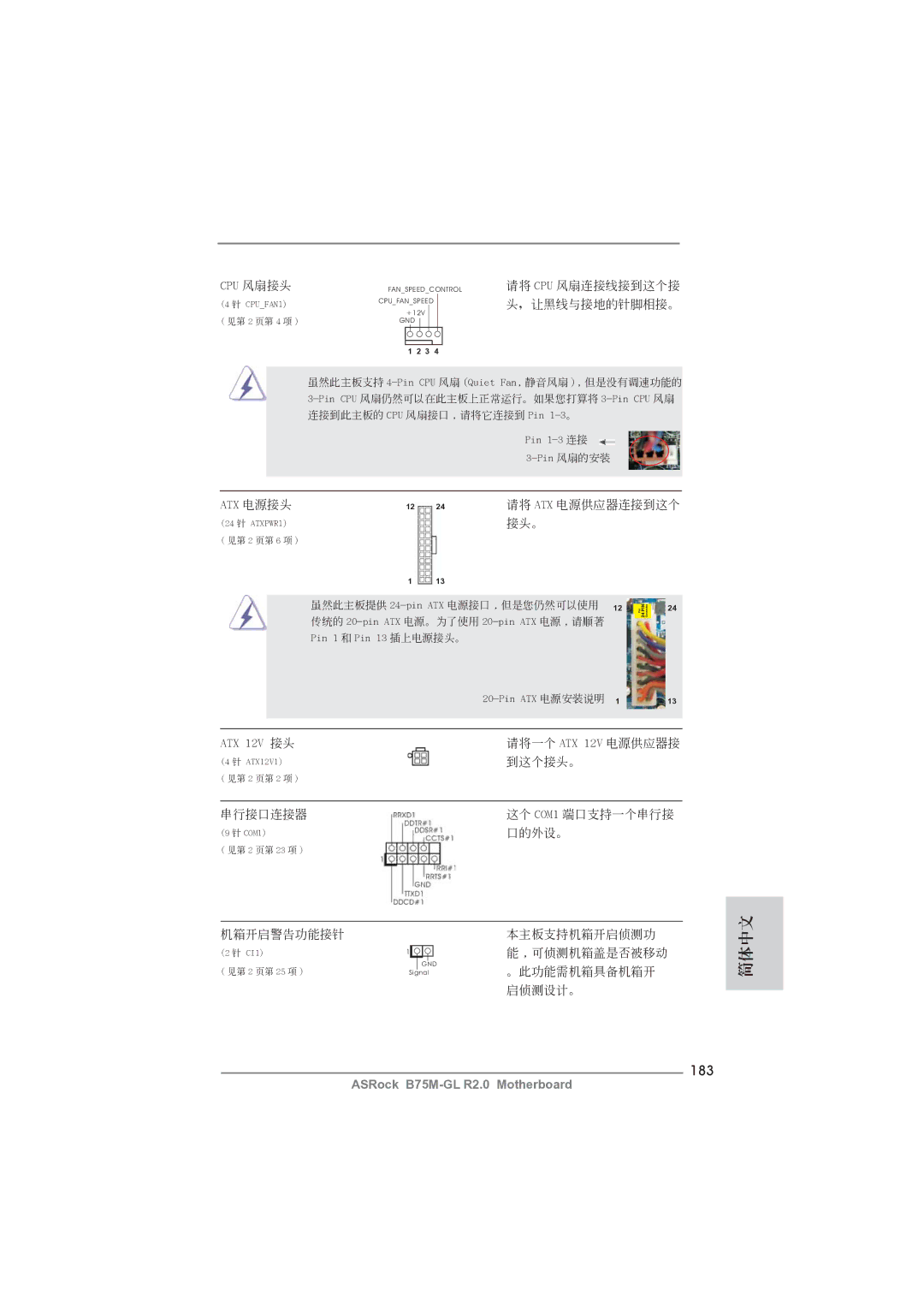 ASRock B75M-GL R2.0 manual 183, Cpu 風扇接頭 