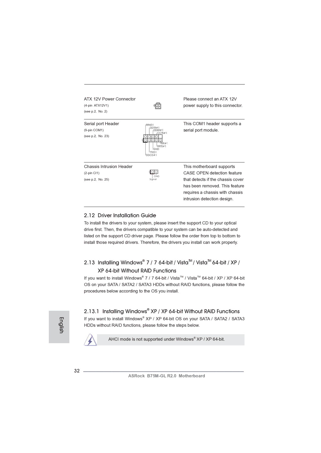 ASRock B75M-GL R2.0 manual English Driver Installation Guide, Installing Windows XP / XP 64-bit Without RAID Functions 