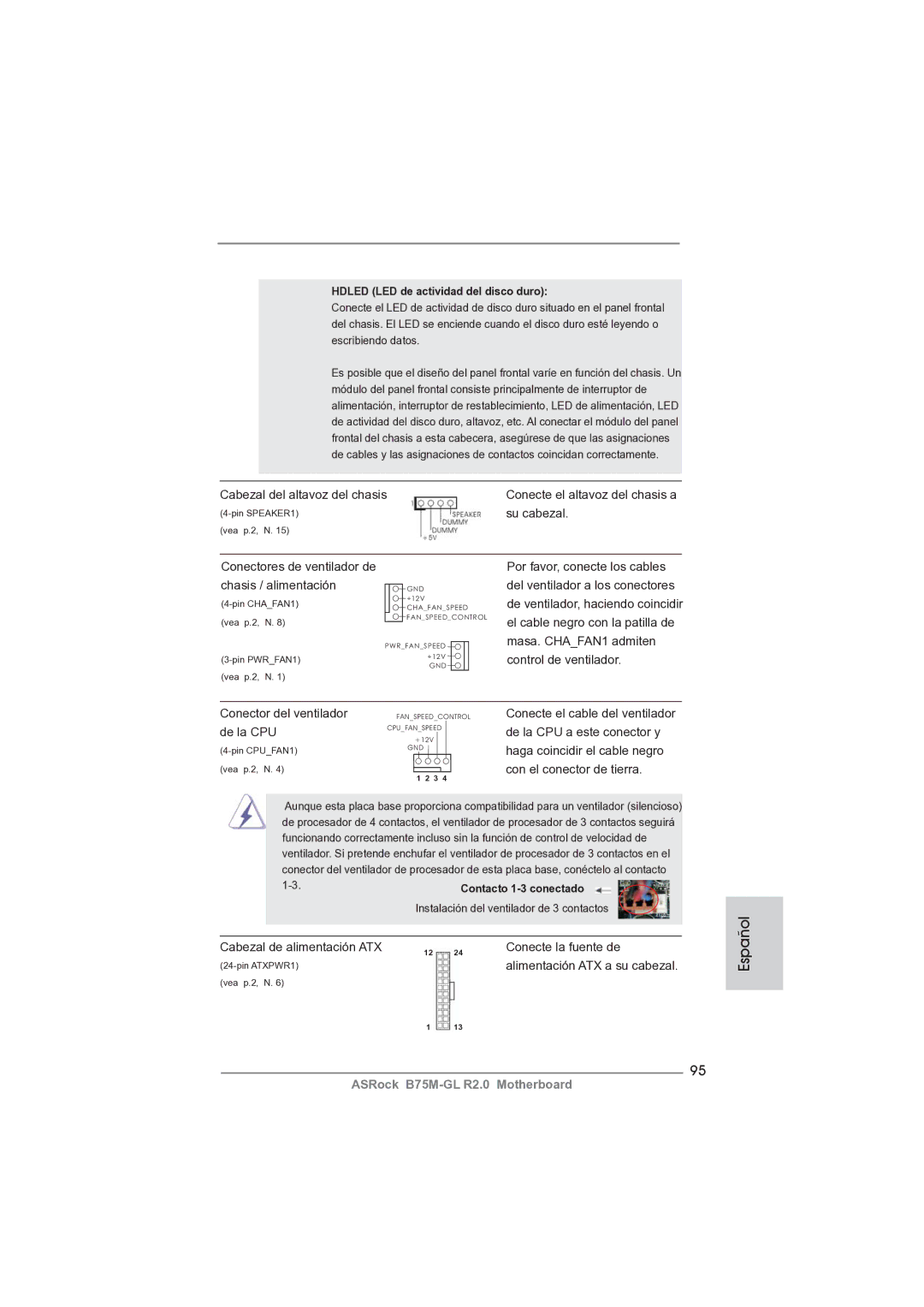 ASRock B75M-GL R2.0 manual Cabezal de alimentación ATX Conecte la fuente de 