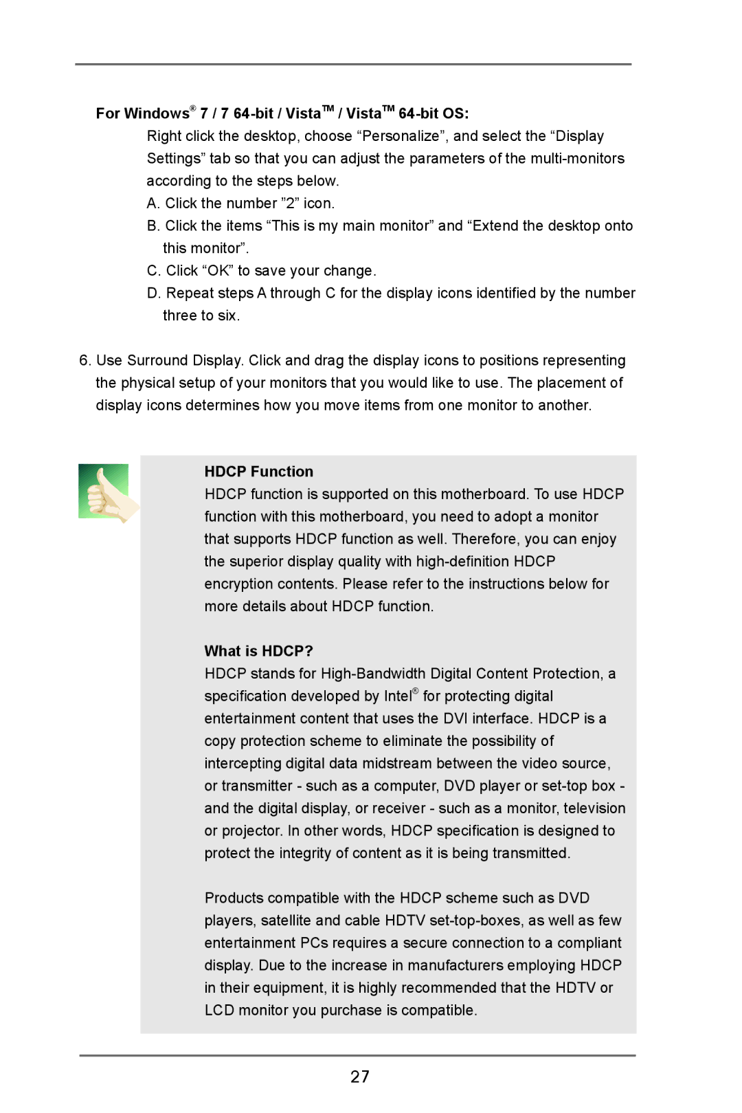 ASRock B75M R2.0 manual For Windows 7 / 7 64-bit / VistaTM / VistaTM 64-bit OS, Hdcp Function, What is HDCP? 