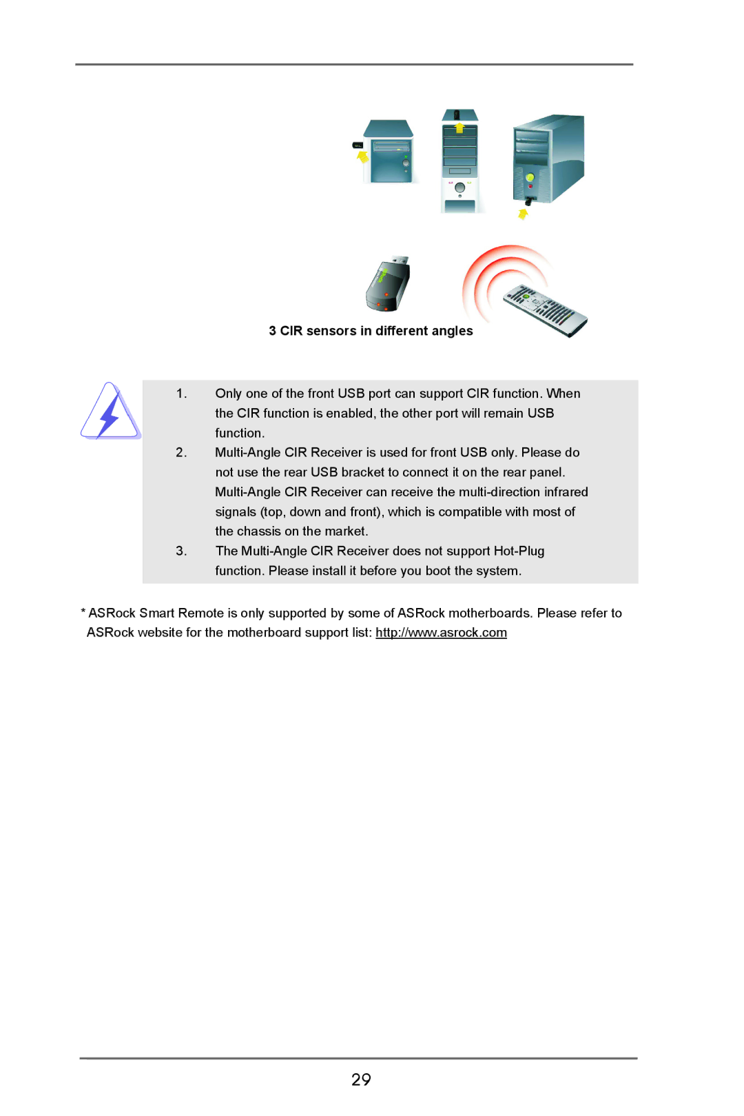 ASRock B75M R2.0 manual CIR sensors in different angles 