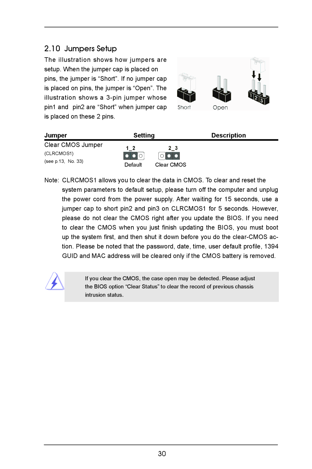 ASRock B75M R2.0 manual Jumpers Setup, Description 