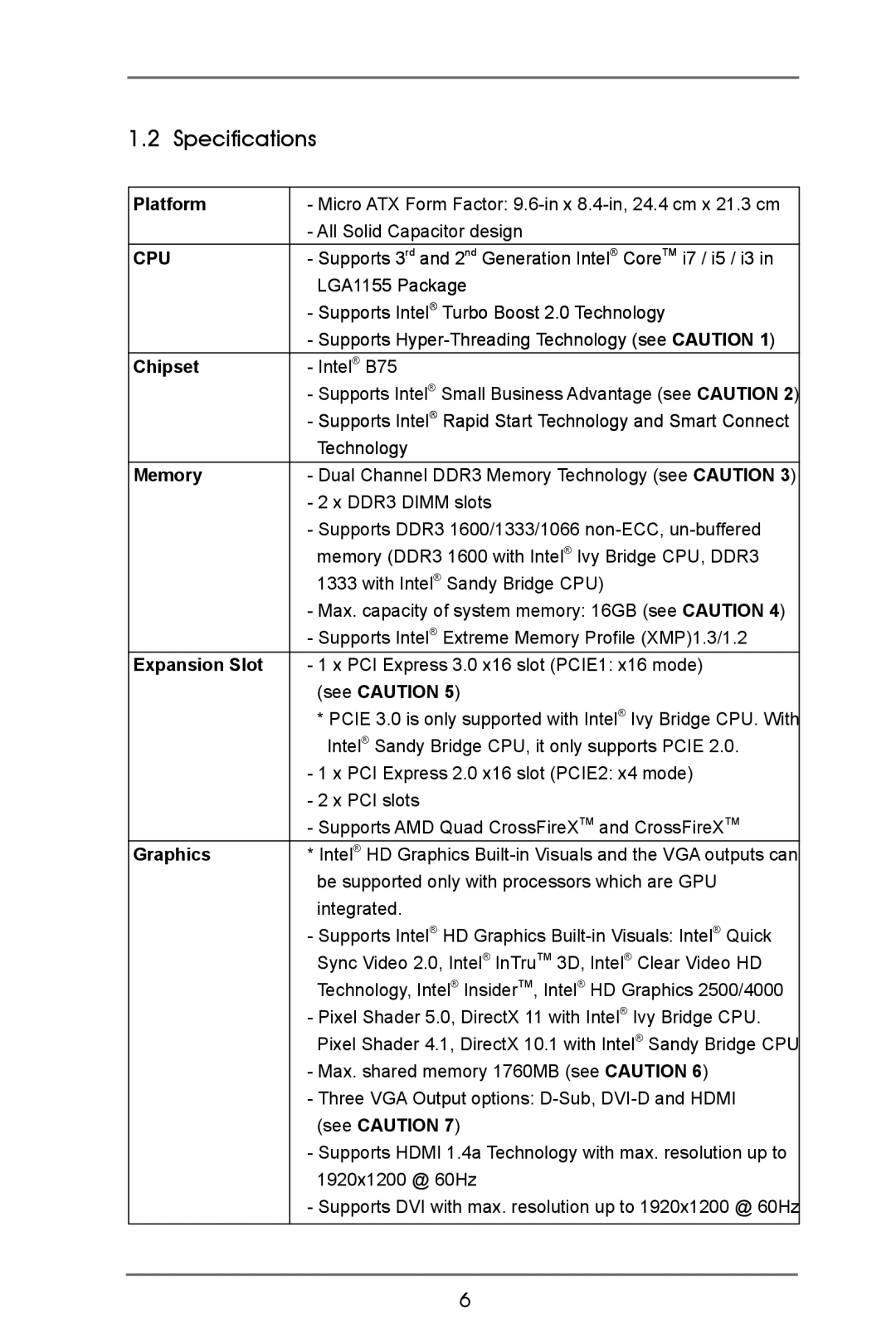 ASRock B75M R2.0 manual Specifications 