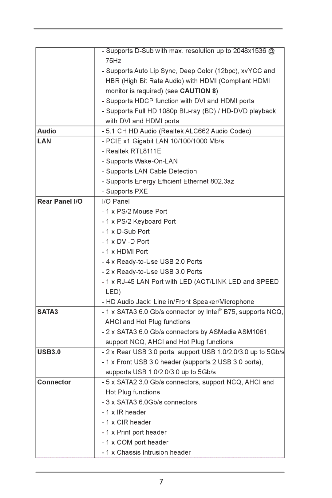 ASRock B75M R2.0 manual Audio, Rear Panel I/O, USB3.0, Connector 