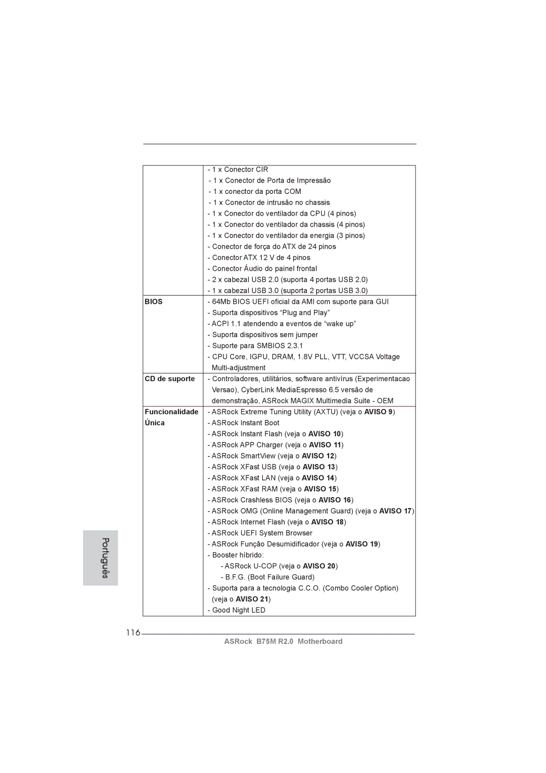 ASRock B75M R2.0 manual 116, CD de suporte, Funcionalidade 