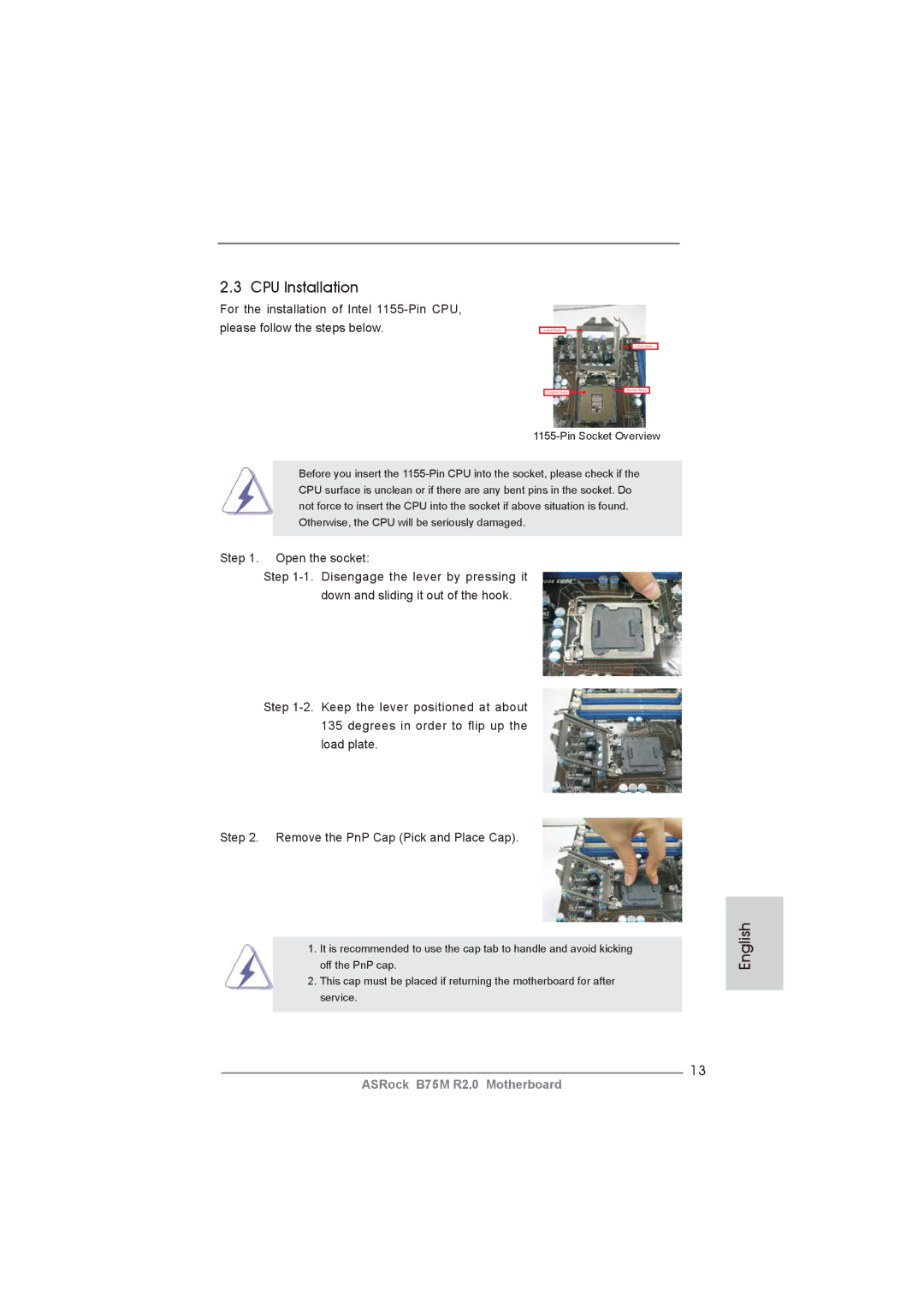 ASRock B75M R2.0 manual CPU Installation 