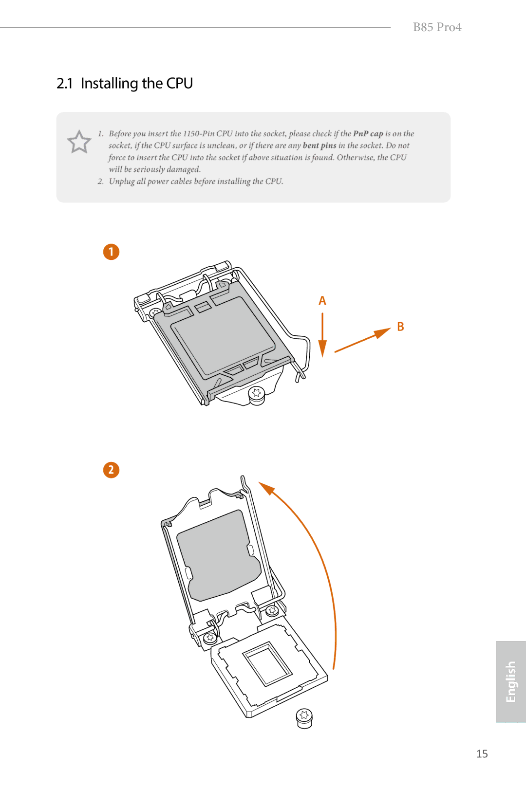 ASRock B85 Pro4 manual Installing the CPU 