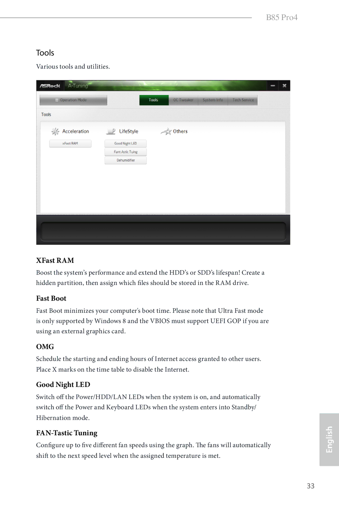 ASRock B85 Pro4 manual Tools, XFast RAM 