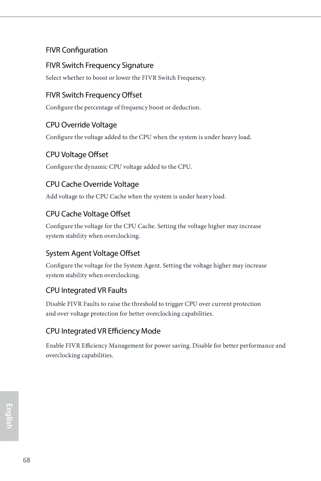 ASRock B85 Pro4 Fivr Configuration Fivr Switch Frequency Signature, Fivr Switch Frequency Offset, CPU Override Voltage 