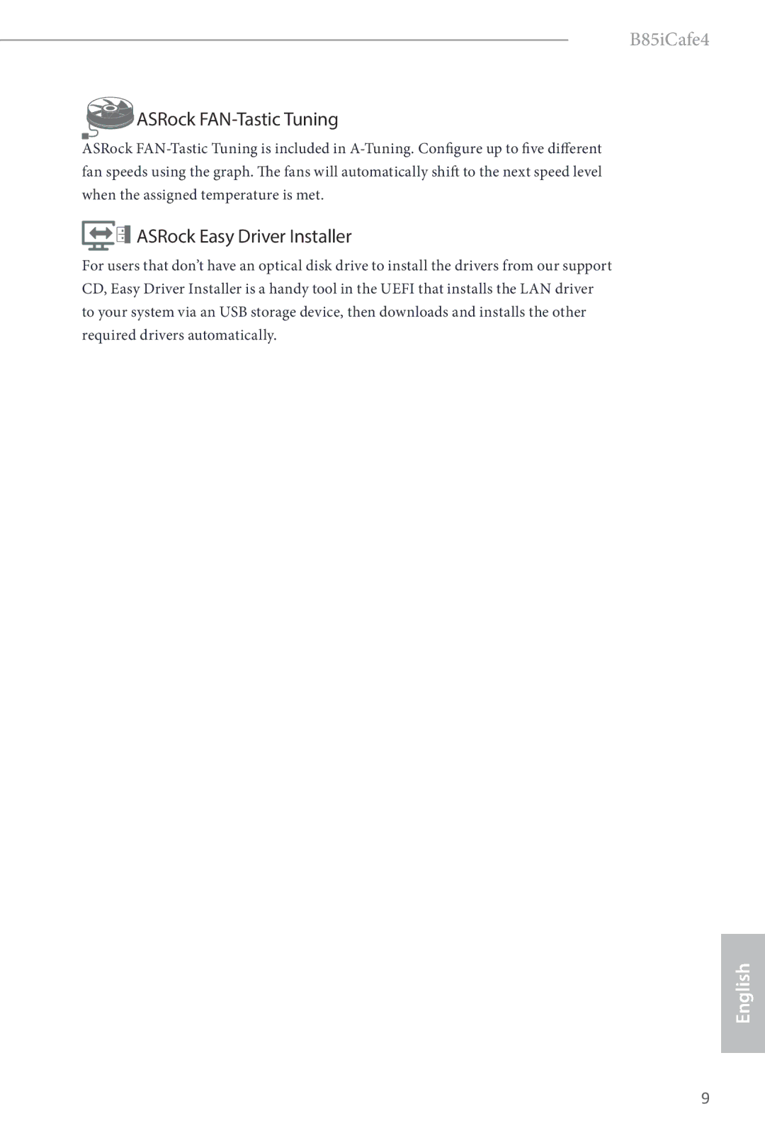 ASRock B85iCafe4 manual ASRock FAN-Tastic Tuning, ASRock Easy Driver Installer 