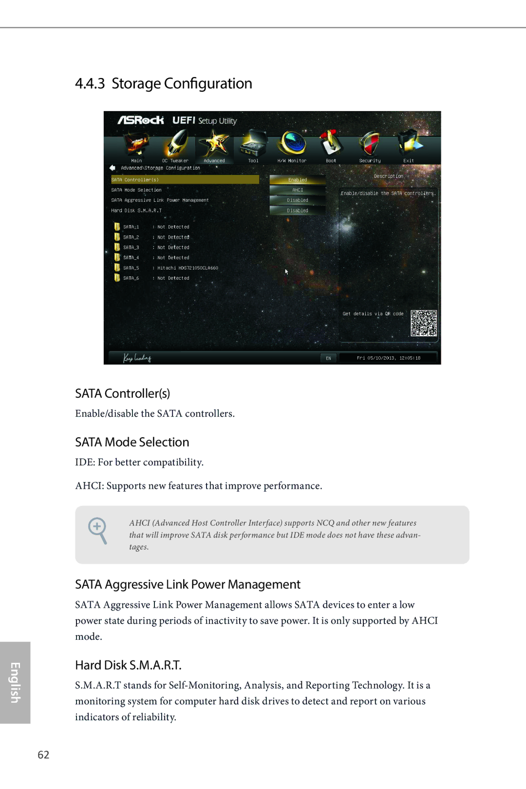 ASRock B85iCafe4 manual Storage Configuration, Sata Controllers, Sata Mode Selection, Sata Aggressive Link Power Management 