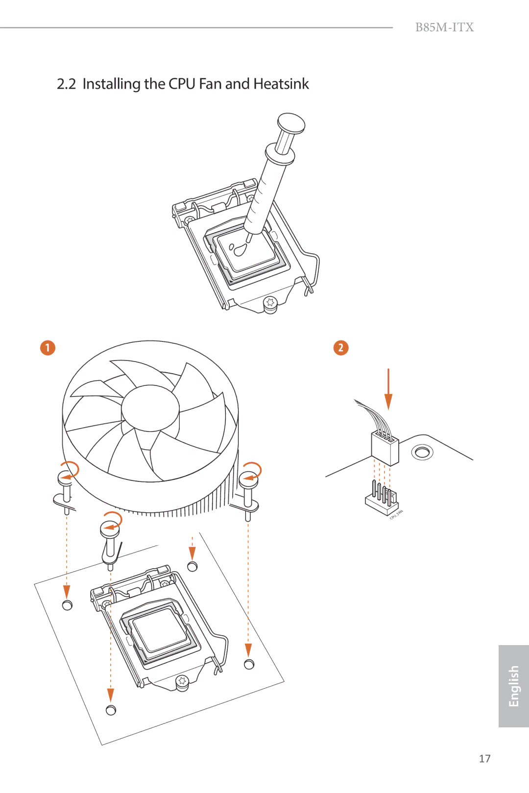 ASRock B85M-ITX manual Installing the CPU Fan and Heatsink 