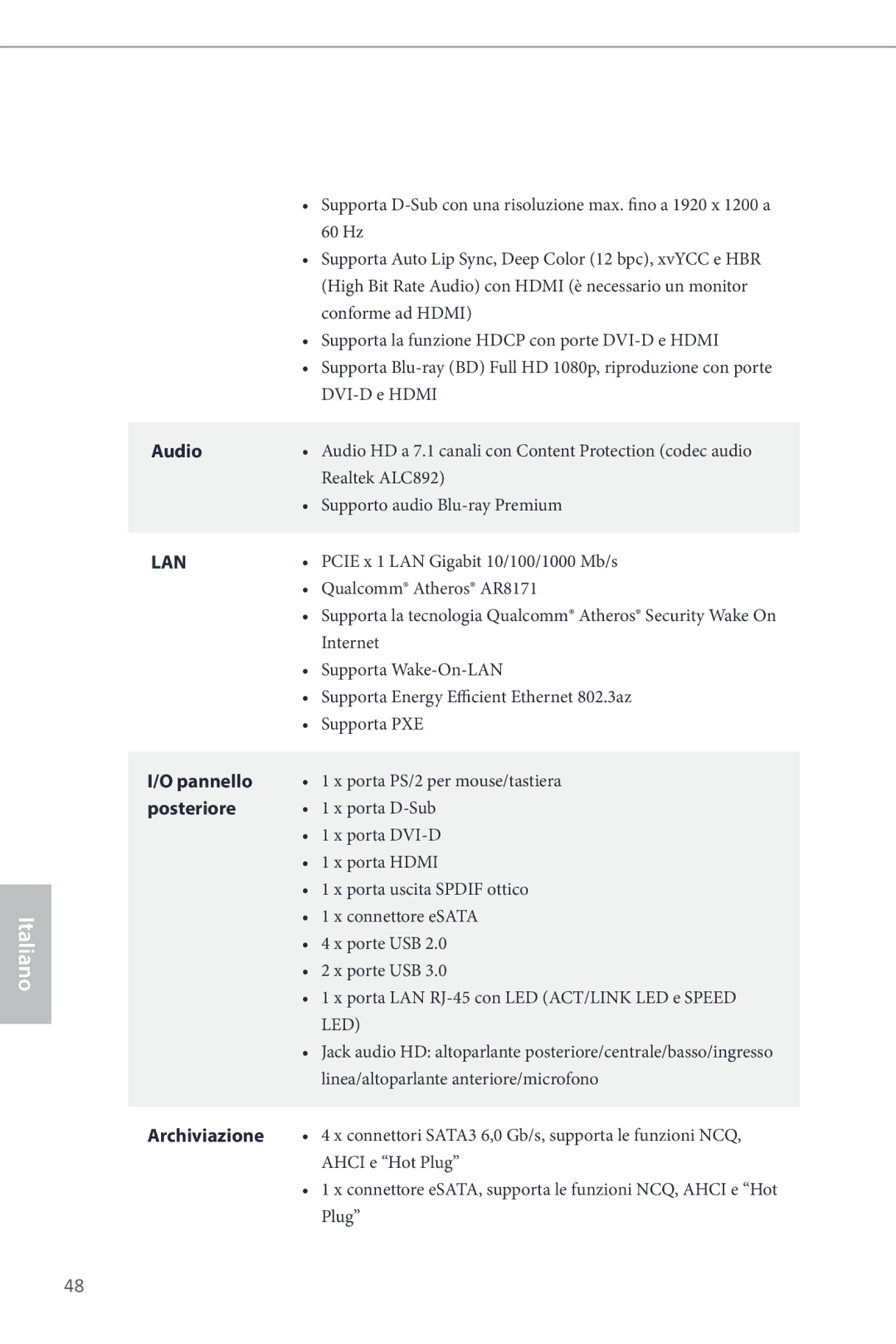 ASRock B85M-ITX manual Pannello, Posteriore 