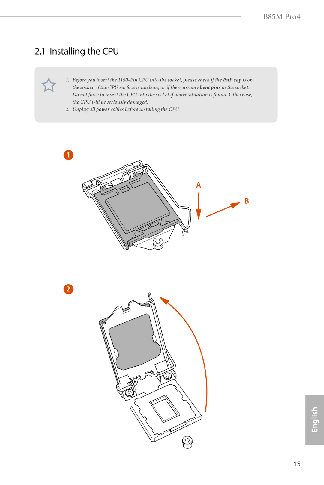 ASRock B85M Pro4 manual Installing the CPU 