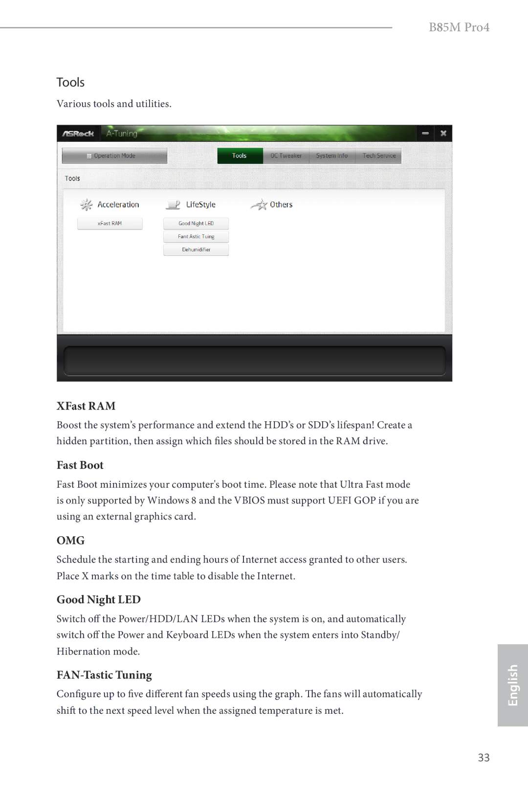 ASRock B85M Pro4 manual Tools, XFast RAM 