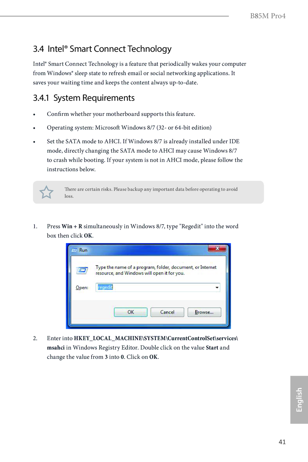 ASRock B85M Pro4 manual Intel Smart Connect Technology, System Requirements 