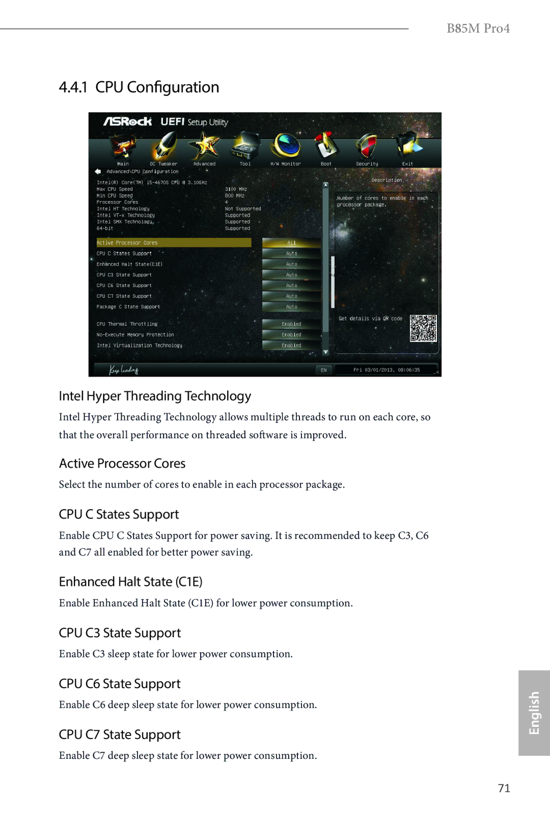 ASRock B85M Pro4 manual CPU Configuration 