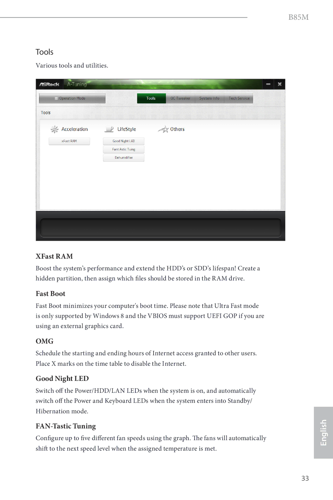 ASRock B85M manual Tools, XFast RAM 