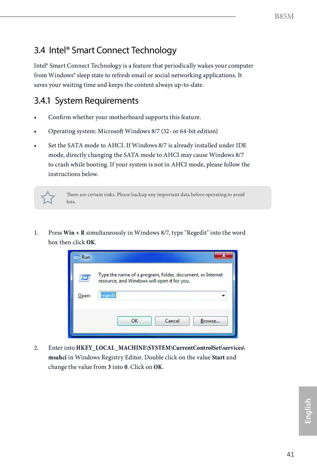 ASRock B85M manual Intel Smart Connect Technology, System Requirements 