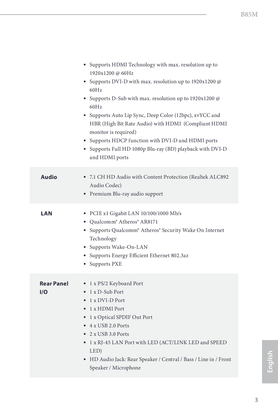 ASRock B85M manual Lan 