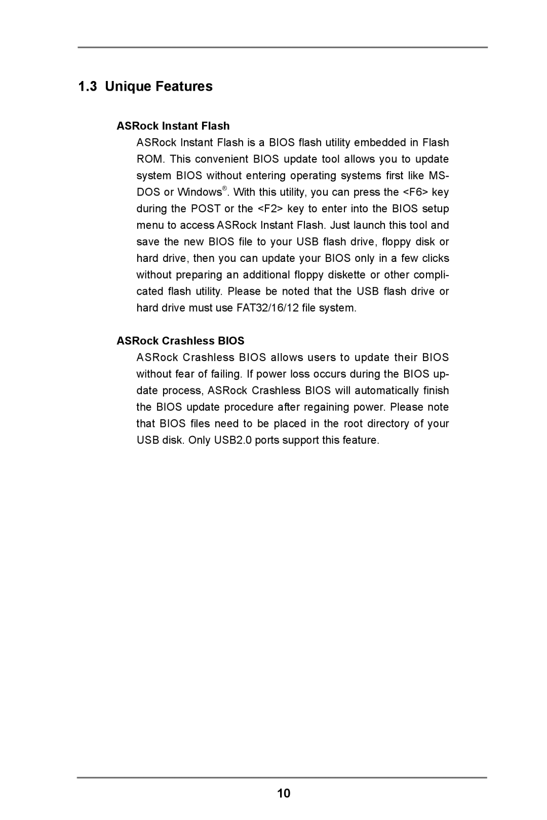 ASRock C216 WS manual Unique Features, ASRock Instant Flash, ASRock Crashless Bios 