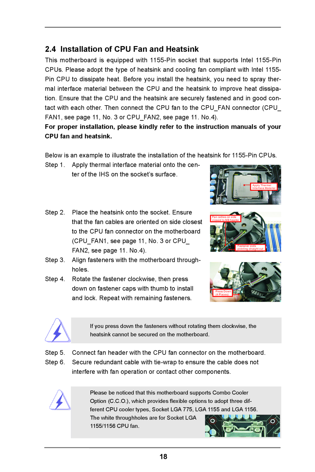 ASRock C216 WS manual Installation of CPU Fan and Heatsink 