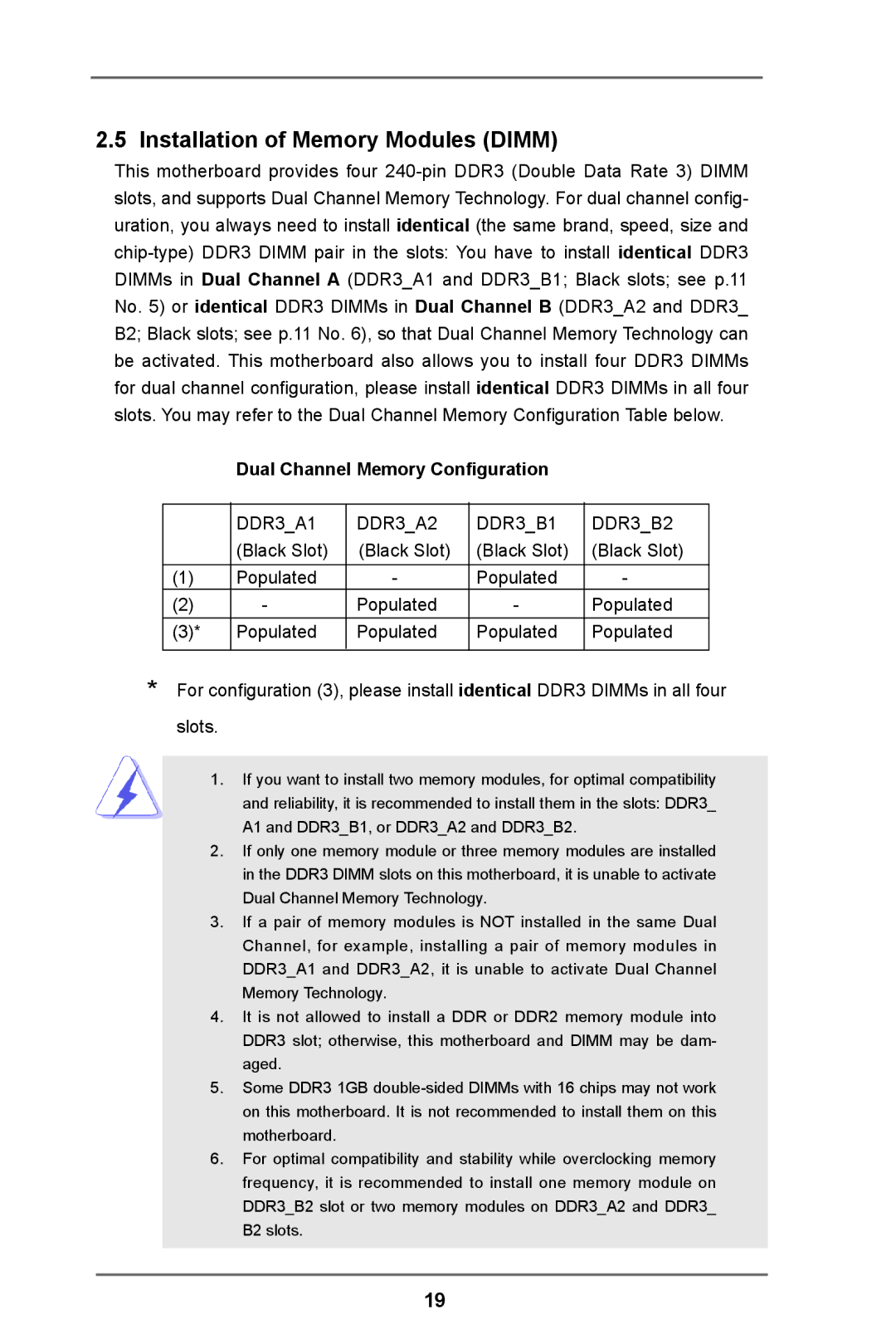 ASRock C216 WS manual Installation of Memory Modules Dimm, Dual Channel Memory Configuration 