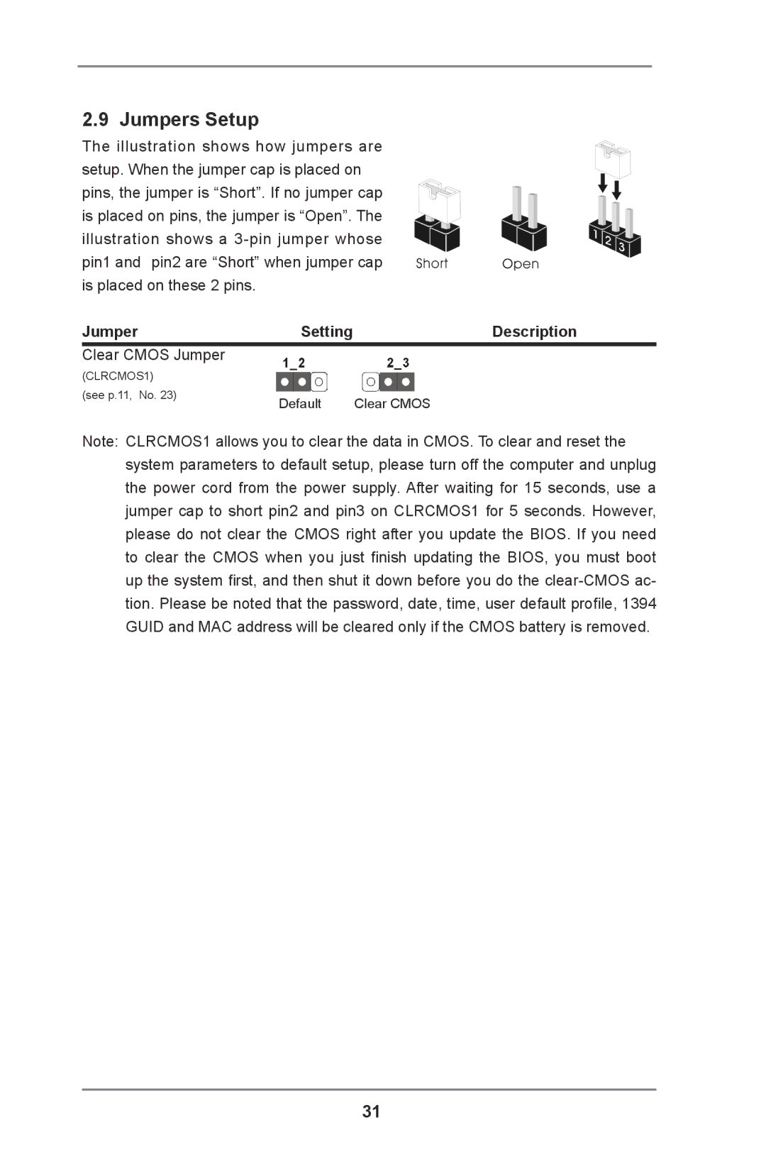 ASRock C216 WS manual Jumpers Setup, Description 