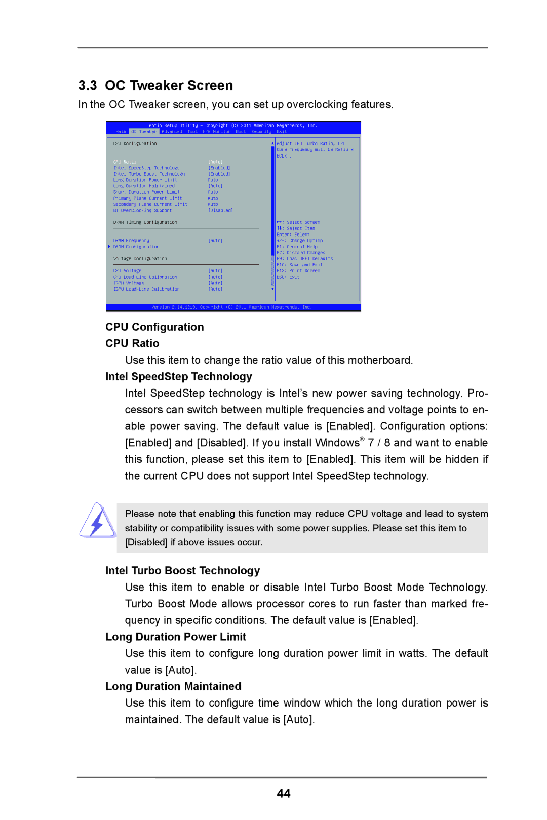 ASRock C216 WS manual OC Tweaker Screen 