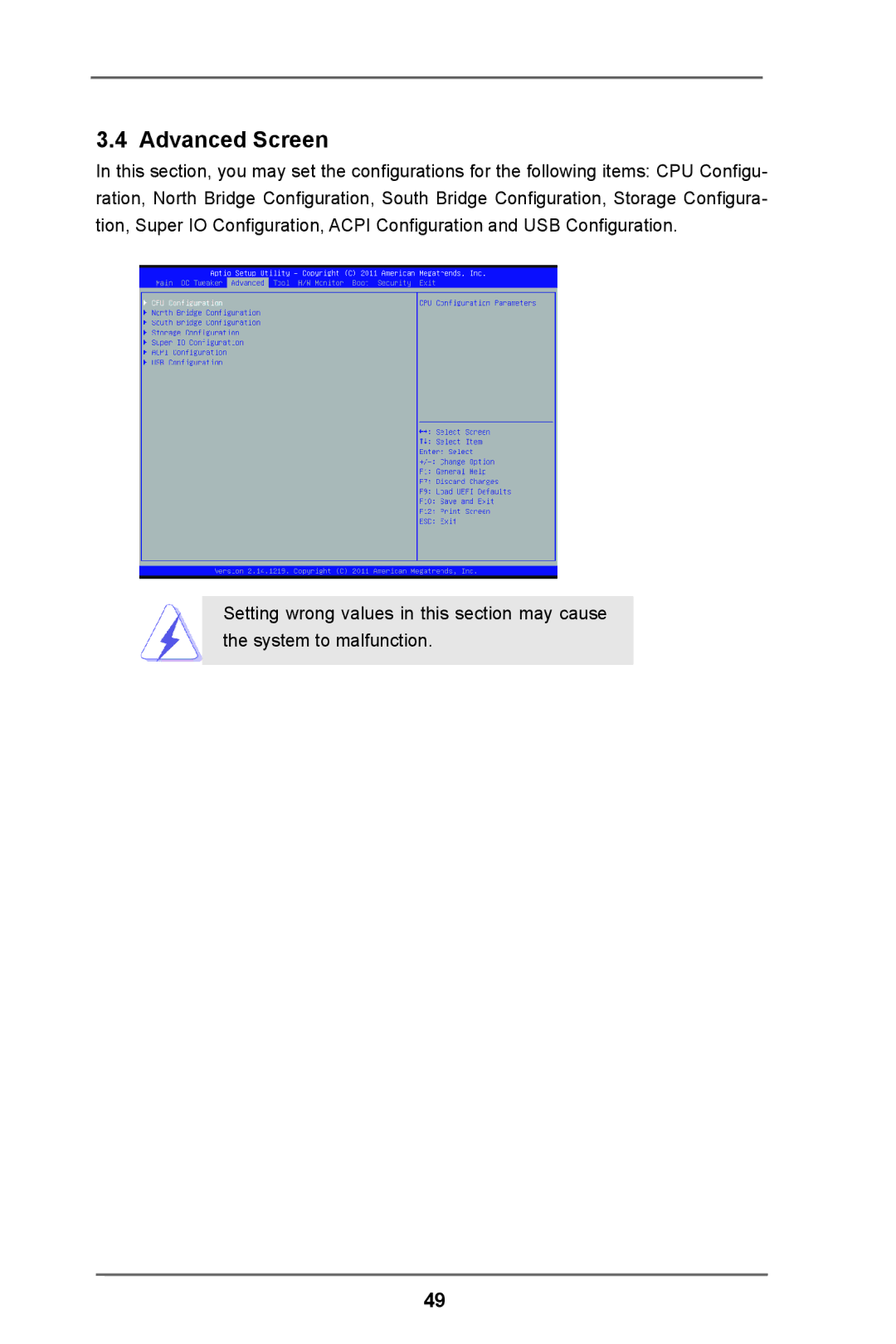 ASRock C216 WS manual Advanced Screen 